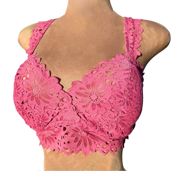 Aerie Lace Bralette Sz‎ XL Dusty Rose Floral Triangle Wireless Adjustable Padded - Picture 5 of 11